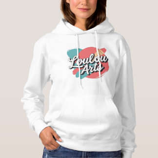 Loulou Arts Retro Hoodie - Rosa Teal Penseldrag  T Shirt