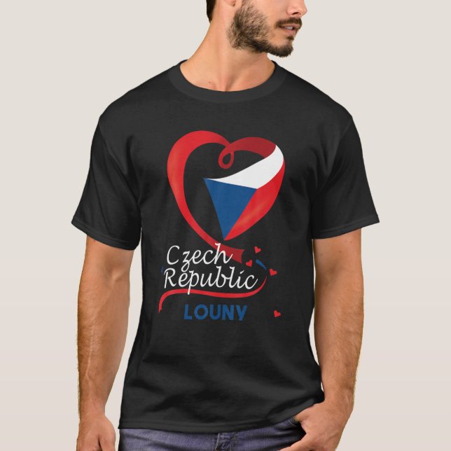 Louny Czech Heart Flagga Lejon Jacka av Arm E T Shirt (Framsida)