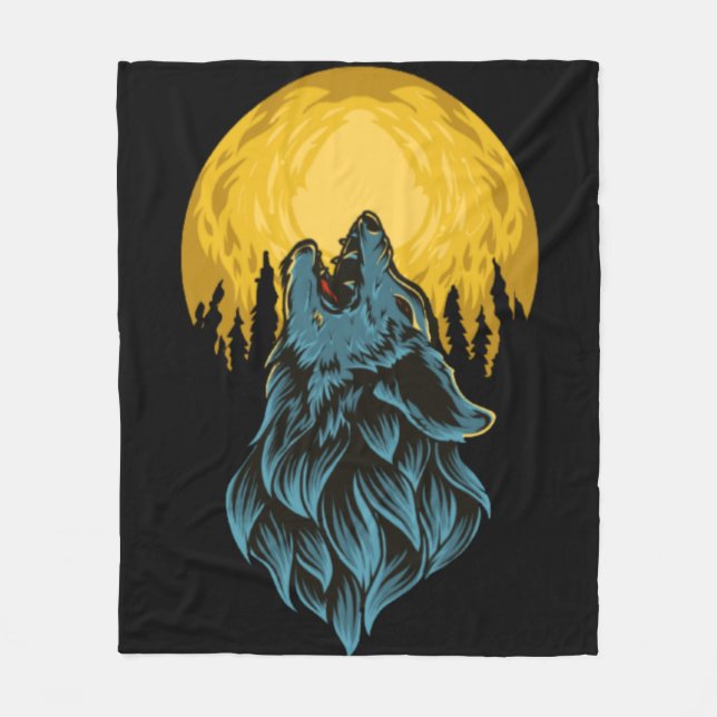 Loup avec la lune fleecefilt (Framsidan)