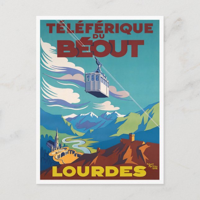 Lourdes Frankrike vintage resor Vykort (Framsida)