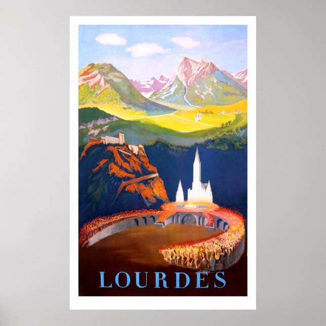 Lourdes, Town och Church. Pyrenébergen Poster (Framsidan)
