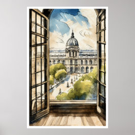 Louvre genom ett fönster Poster