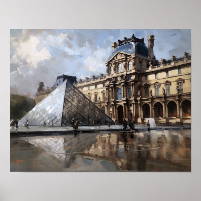 Louvre Paris Frankrike Ligcape Art Print Poster (Framsidan)