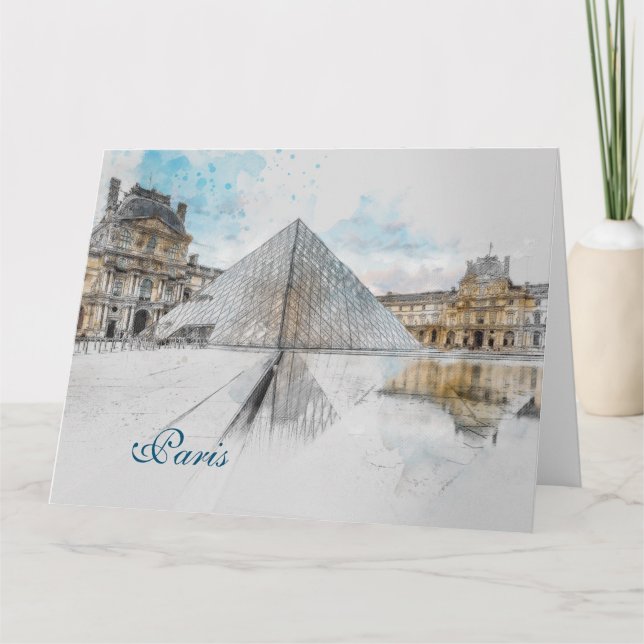 Louvre Paris Greeting Card - Elegant Travel Art Kort (Framsida)