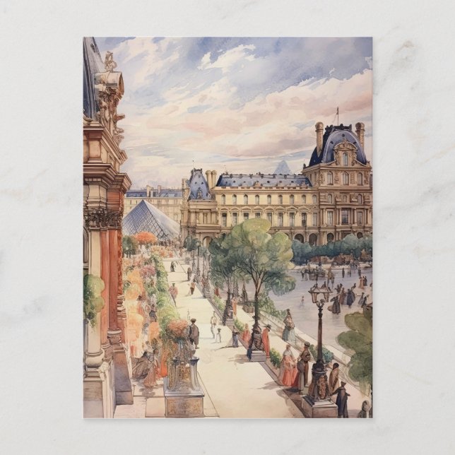 Louvre Paris Street Scene Art Vykort (Framsida)