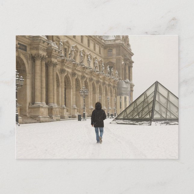 Louvre under snö vykort (Framsida)