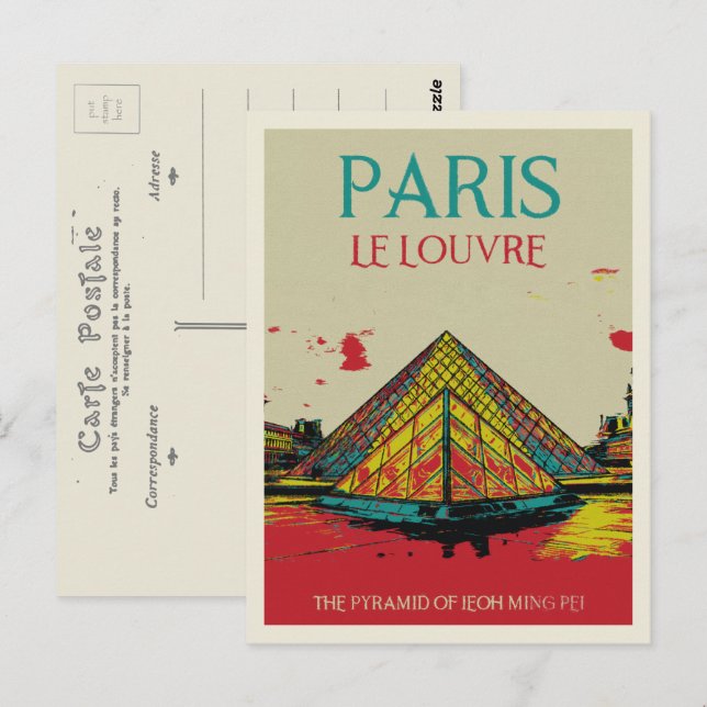 Louvres Paris Frankrike Pyramid Vykort (Fram/baksida)