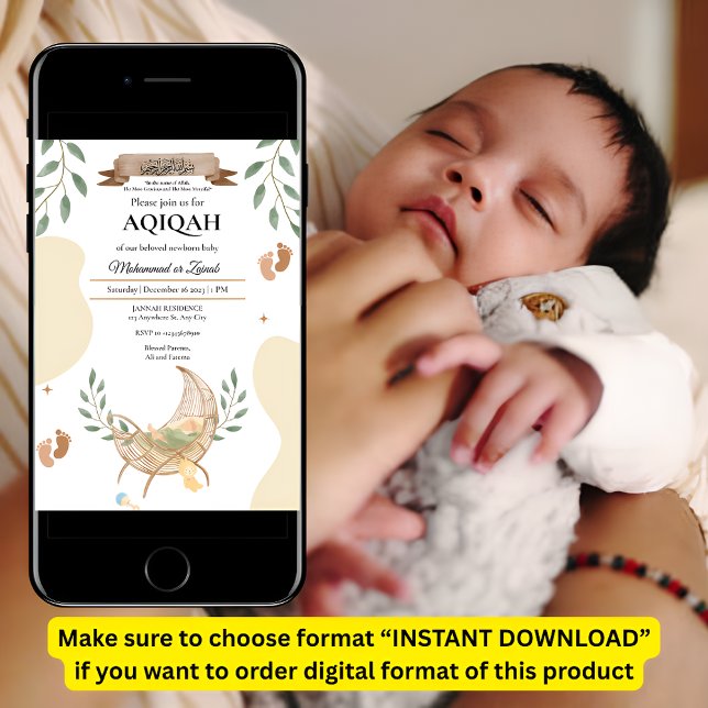 Löv Autumn Cradle Unisex Baby Aqiqah Muslim Inbjudningar (Skapare uppladdad)
