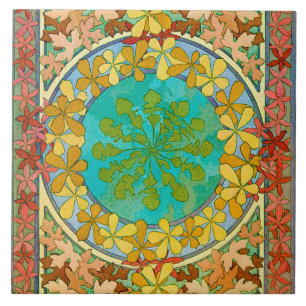 Löv av Art nouveau Stil, Mucha Kakelplatta