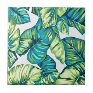 Löv av den tropiska Monstera- och Banana Blue-Grön Kakelplatta