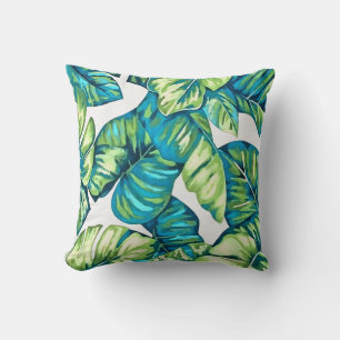 Löv av den tropiska Monstera- och Banana Blue-Grön Kudde