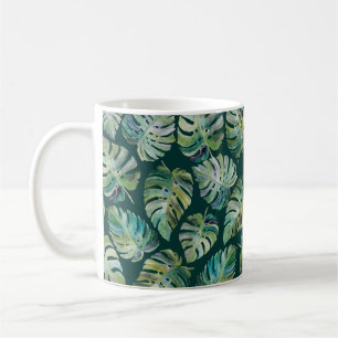 Löv av exotiska tropiska växter monstera. Sömlös Kaffemugg