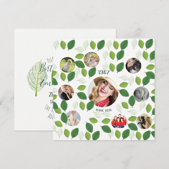 Löv av Grönten för inbjudan till födelsedagsinbjud (Fram/baksida)