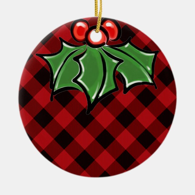 Löv av julklapp, rödplade, mullbär julgransprydnad keramik (Framsidan)