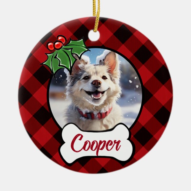 Löv av julklapp, rödplade, mullbär julgransprydnad keramik (Framsidan)