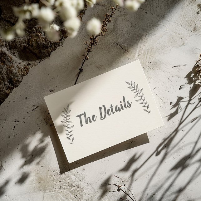 Löv av ritstift tilläggskort (Light and simple "The Details" wedding enclosure card with pencil drawn style leaves)