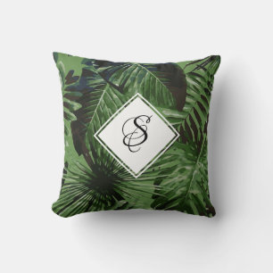 Löv av Tropical Handflatan Träd Monogram Kudde