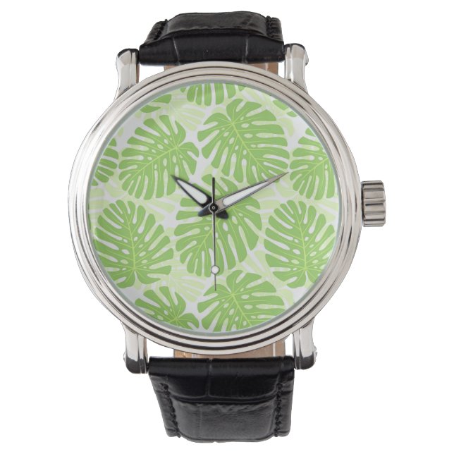 Löv av tropiska växter - Monstera Mönster Armbandsur (Framsida)