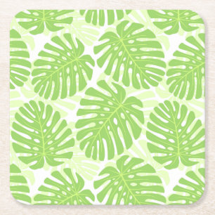 Löv av tropiska växter - Monstera Mönster Underlägg Papper Kvadrat