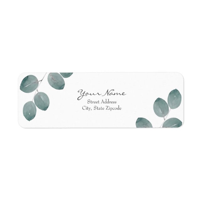 Löv av vattenfärgad Silver-dollar Eucalyptus Returadress Etikett (Framsidan)