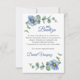 Löv av vattenfärgen Grönt och Blåa blommor Baptism Tack Kort