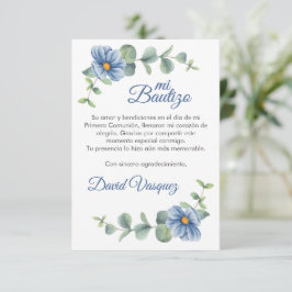 Löv av vattenfärgen Grönt och Blåa blommor Baptism Tack Kort