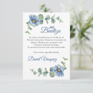 Löv av vattenfärgen Grönt och Blåa blommor Baptism Tack Kort