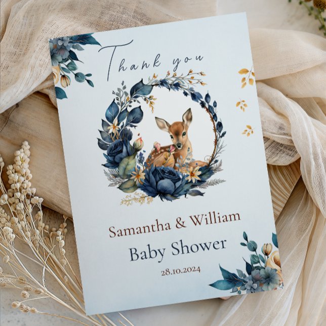 Löv av viskotsk skog, Hjort av blå Blommigt Tack Kort (Skapare uppladdad)