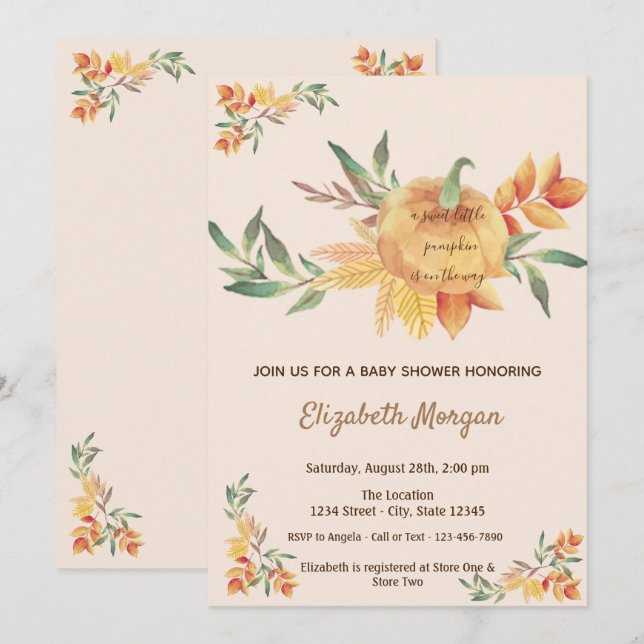 Löv Baby Shower Inbjudningar (Fram/baksida)