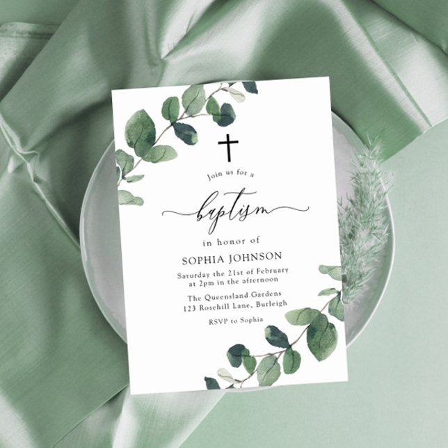 Löv Baptism Grönt Kor Inbjudningar (Skapare uppladdad)