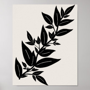 Löv Beige och Black Botanige Poster