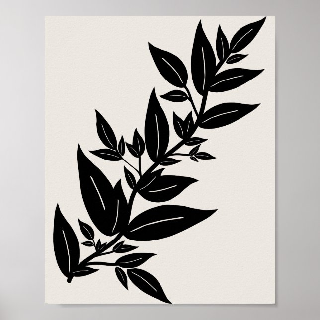 Löv Beige och Black Botanige Poster (Framsidan)
