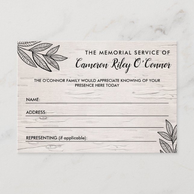 Löv & Birch Memorial Service Attendance Tilläggskort (Framsida)