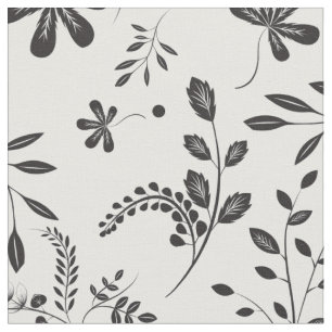 Löv Black on White Blommigt Fabric 2 Tyg