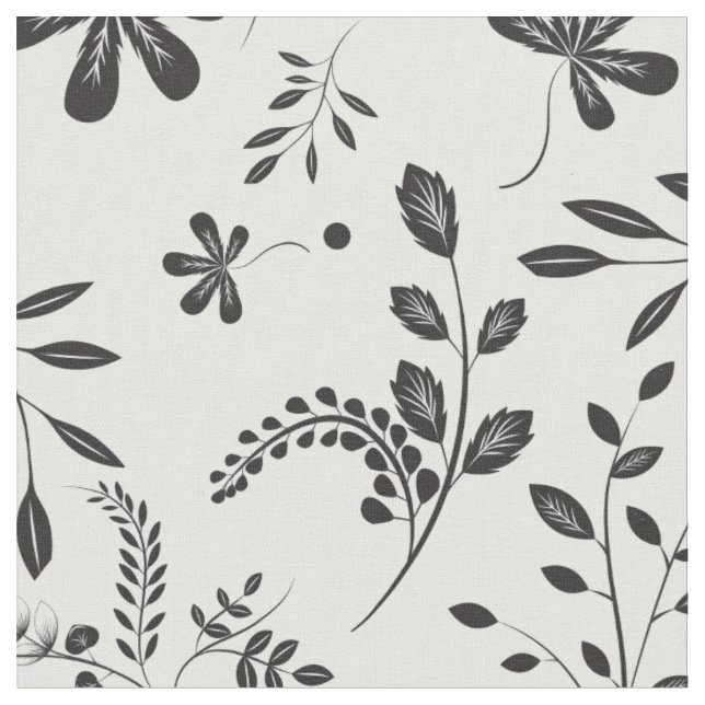 Löv Black on White Blommigt Fabric 2 Tyg (Närbild)
