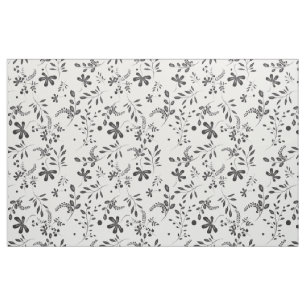 Löv Black on White Blommigt Fabric Tyg