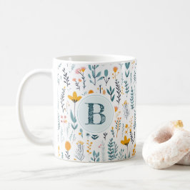 Löv Blommönster Alphabet Coffee Kaffemugg