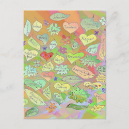 Löv, blommor, hjärter/Ord vykort