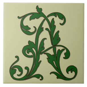 Löv Brev A i Grönt Monogram Tile Kakelplatta