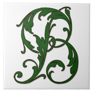 Löv Brev B i Grönt Monogram Tile Kakelplatta