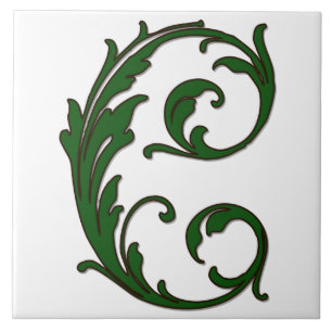 Löv Brev C i Grönt Monogram Tile Kakelplatta