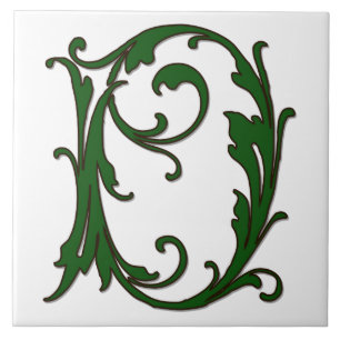 Löv Brev D i Grönt Monogram Tile Kakelplatta