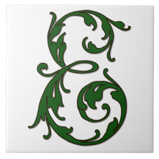 Löv Brev E i Grönt Monogram Tile Kakelplatta