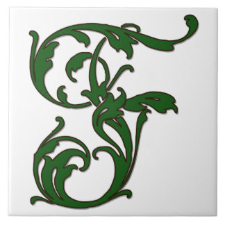 Löv Brev F i Grönt Monogram Tile Kakelplatta