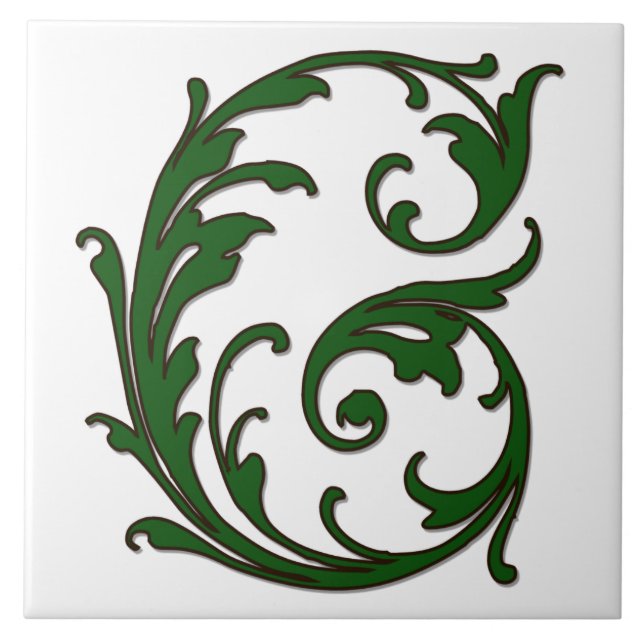 Löv Brev G i Grönt Monogram Tile Kakelplatta (Framsidan)