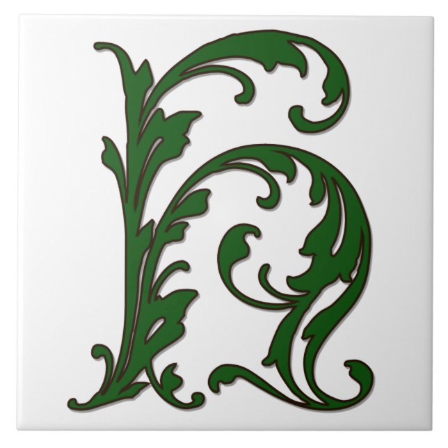 Löv Brev H i Grönt Monogram Tile Kakelplatta (Framsidan)