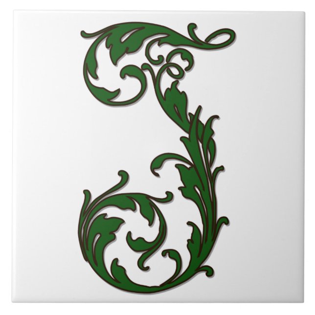 Löv Brev J i Grönt Monogram Tile Kakelplatta (Framsidan)