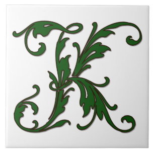 Löv Brev K i Grönt Monogram Tile Kakelplatta