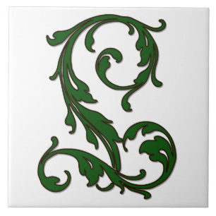 Löv Brev L i Grönt Monogram Tile Kakelplatta