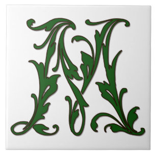 Löv Brev M i Grönt Monogram Tile Kakelplatta